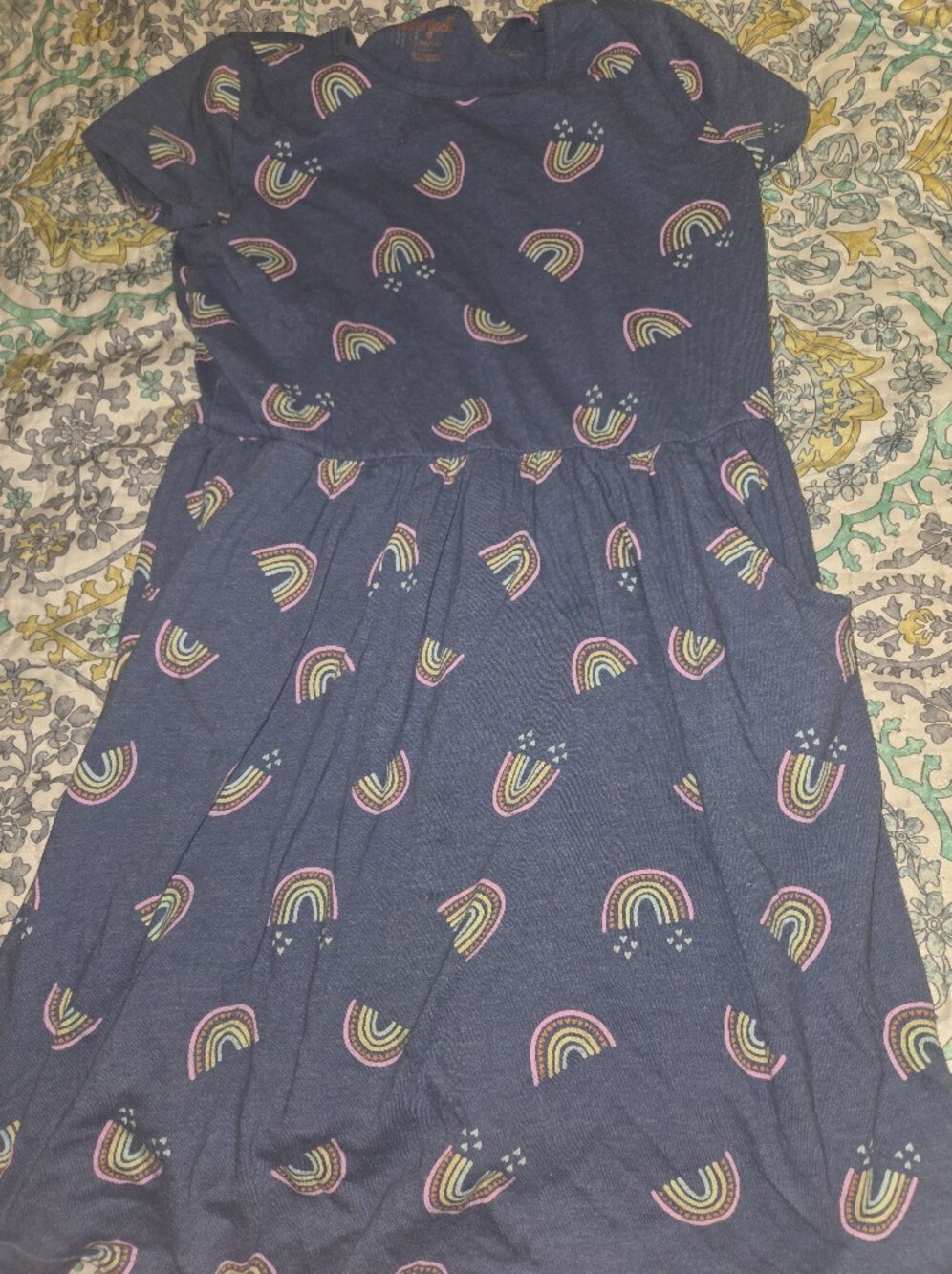 Girls' Navy Rainbow Print Cat And Jack Dress With Pockets